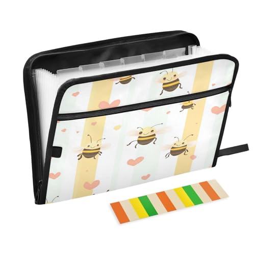 Kcldeci Fächermappe mit Bienen und Herzen, 13 Fächer, Akkordeon-Ordner, A4, Briefgröße, Papier, Dokumente, Quittungen, Organizer, Akkordean-Aktenordner für Klassenzimmer, Zuhause, Büro und Reisen Kcldeci Fächermappe mit Bienen und Herzen, 13 Fächer, Akkordeon-Ordner, A4, Briefgröße, Papier, Dokumente, Quittungen, Organizer, Akkordean-Aktenordner für Klassenzimmer, Zuhause, Büro und Reisen von Kcldeci