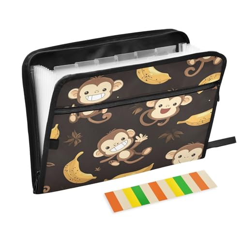 Kcldeci Fächermappe mit Cartoon-Affen und Bananen, 13 Fächer, Akkordeon-Ordner, A4, Briefgröße, Papier, Dokumente, Quittungen, Organizer, Akkordean-Aktenordner für Klassenzimmer, Zuhause, Büro und Kcldeci Fächermappe mit Cartoon-Affen und Bananen, 13 Fächer, Akkordeon-Ordner, A4, Briefgröße, Papier, Dokumente, Quittungen, Organizer, Akkordean-Aktenordner für Klassenzimmer, Zuhause, Büro und von Kcldeci