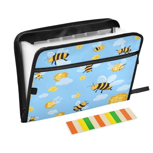 Kcldeci Fächermappe mit Cartoon-Bienen, 13 Fächer, Akkordeon-Ordner, A4, Briefgröße, Papier, Dokumente, Quittungen, Organizer, Akkordean-Aktenordner für Klassenzimmer, Zuhause, Büro und Reisen, Blau Kcldeci Fächermappe mit Cartoon-Bienen, 13 Fächer, Akkordeon-Ordner, A4, Briefgröße, Papier, Dokumente, Quittungen, Organizer, Akkordean-Aktenordner für Klassenzimmer, Zuhause, Büro und Reisen, Blau von Kcldeci