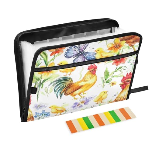 Kcldeci Fächermappe mit Hahn-Motiv Küken und Schmetterlinge, 13 Fächer, Akkordeon-Ordner, A4, Briefgröße, Papier, Dokumente, Quittungen, Organizer, Akkordean-Aktenordner für Klassenzimmer, Zuhause, Kcldeci Fächermappe mit Hahn-Motiv Küken und Schmetterlinge, 13 Fächer, Akkordeon-Ordner, A4, Briefgröße, Papier, Dokumente, Quittungen, Organizer, Akkordean-Aktenordner für Klassenzimmer, Zuhause, von Kcldeci