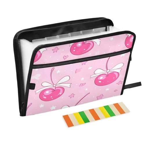 Kcldeci Fächermappe mit Kirschmuster mit Schleifen und Sternen, 13 Taschen, Akkordeon-Ordner, A4, Briefgröße, Papier, Dokumente, Quittungen, Organizer, Akkordean-Aktenordner für Klassenzimmer, Zuhause Kcldeci Fächermappe mit Kirschmuster mit Schleifen und Sternen, 13 Taschen, Akkordeon-Ordner, A4, Briefgröße, Papier, Dokumente, Quittungen, Organizer, Akkordean-Aktenordner für Klassenzimmer, Zuhause von Kcldeci