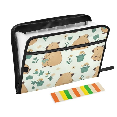Kcldeci Fächermappe mit niedlichem Capybaras-Blumen-Design, 13 Fächer, Akkordeon-Aktenordner, A4-Format, für Papier, Dokumente, Quittungen, Akkordean, für Klassenzimmer, Zuhause, Büro und Reisen Kcldeci Fächermappe mit niedlichem Capybaras-Blumen-Design, 13 Fächer, Akkordeon-Aktenordner, A4-Format, für Papier, Dokumente, Quittungen, Akkordean, für Klassenzimmer, Zuhause, Büro und Reisen von Kcldeci