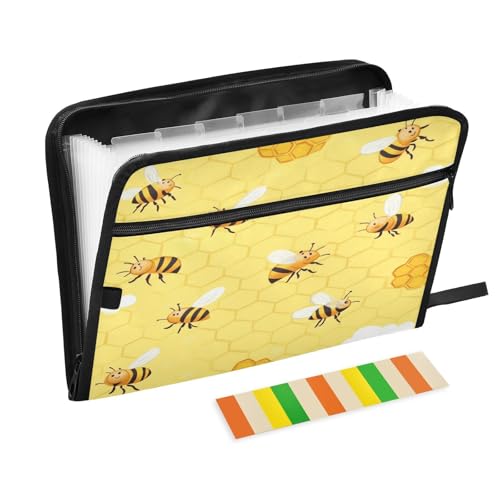 Kcldeci Fächermappe mit niedlichem Cartoon-Bienen-Motiv, 13 Fächer, Akkordeon-Ordner, A4, Briefgröße, Papier, Dokumente, Quittungen, Organizer, Akkordean-Aktenordner für Klassenzimmer, Zuhause, Büro Kcldeci Fächermappe mit niedlichem Cartoon-Bienen-Motiv, 13 Fächer, Akkordeon-Ordner, A4, Briefgröße, Papier, Dokumente, Quittungen, Organizer, Akkordean-Aktenordner für Klassenzimmer, Zuhause, Büro von Kcldeci
