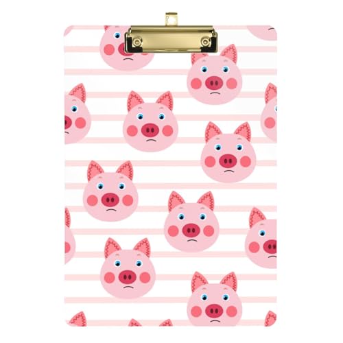 Kcldeci Farbenfrohes niedliches Schweinegesicht auf weiß gestreiften Acryl-Klemmbrettern Standard-Buchstabe A4 Größe Klemmbretter für Klassenzimmer, Lehrer, Frauen, Klemmbrett, Büro, Schulbedarf, Gold von Kcldeci