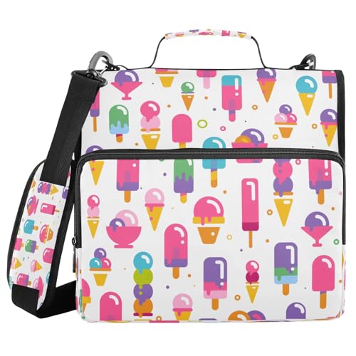 Kcldeci Farm Market Ice Cream 3-Ringbuch mit Reißverschluss, 500 Blatt, 3,8 cm, Bindertasche mit Schultergurt, Dokumentenaufbewahrung für Schule und Büro von Kcldeci