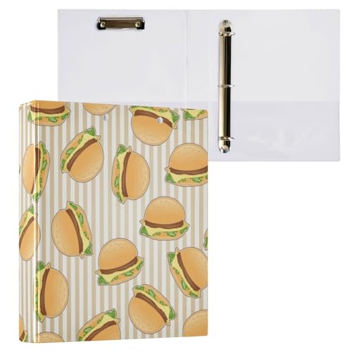 Kcldeci Fast-Food-Muster, 3-Ringbuch, 1 Packung, Klemmbretter, 3,8 cm, runder Ring für Papier, Hardcover-Ordner für Schule, Büro und Zuhause von Kcldeci