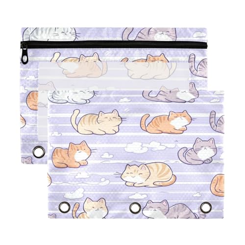 Kcldeci Federmäppchen mit niedlichem Cartoon-Katzen-Motiv, für 3-Ringbuch, Federmäppchen mit Reißverschluss, transparentes Federmäppchen, Büro, Schreibwaren, Schul-Organizer von Kcldeci