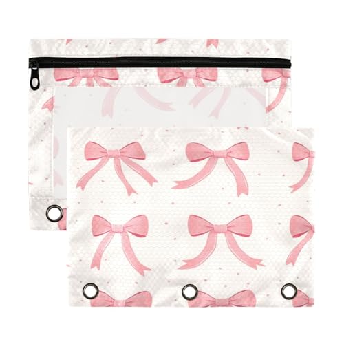 Kcldeci Federmäppchen mit pinken Schleifen für 3-Ringbuch, Federmäppchen mit Reißverschluss, transparentes Federmäppchen, Büro, Schreibwaren, Schule, Organizer von Kcldeci