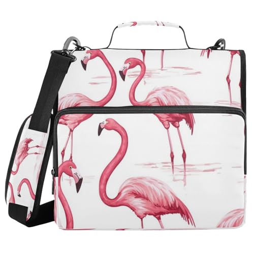 Kcldeci Flamingo-Ordner mit 3 Ringen, 3,8 cm, Reißverschluss, 500 Blatt, Organizer mit Schultergurt, Fächermappe für Schule und Büro, Weiß von Kcldeci