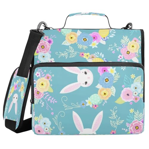 Kcldeci Frühlings-Osterhasen-Eier, 3-Ringbuch mit Reißverschluss, 500 Blatt, Trapperhalter, Organizer, 3,8 cm, Bindertasche mit Schultergurt, Dokumentenaufbewahrung für Schule und Büro von Kcldeci