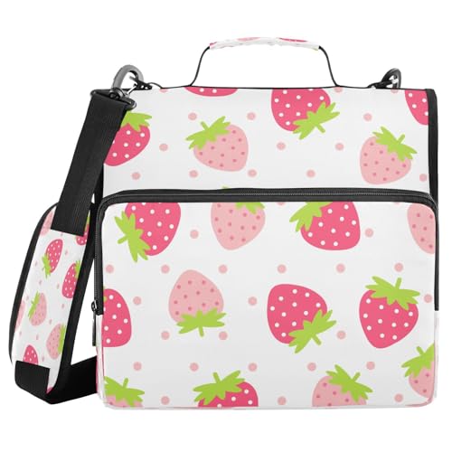 Kcldeci Fruit Cute Fresh Strawberry 3-Ring-Ordner mit Reißverschluss, 3,8 cm, 500 Blatt, Trapperhalter, Organizer, Ordnertasche mit Schultergurt, Fächermappen für Schule und Büro von Kcldeci