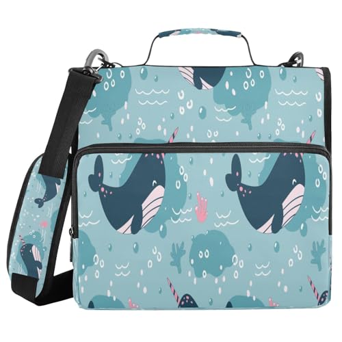 Kcldeci Fun Ocean Life Shark 3-Ringbuch mit Reißverschluss, 500 Blatt, Trapperhalter, Organizer, 3,8 cm, Bindertasche mit Schultergurt, Dokumentenaufbewahrung für Schule und Büro von Kcldeci