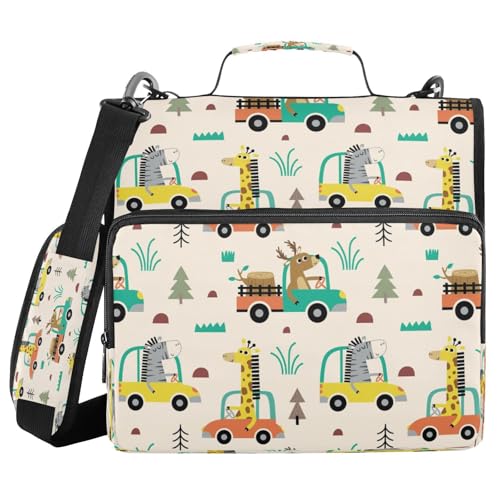 Kcldeci Funny Drivers Car 3-Ringbuch mit Reißverschluss, 500 Blatt, Trapperhalter, Organizer, 3,8 cm, Bindertasche mit Schultergurt, Dokumentenaufbewahrung für Schule und Büro von Kcldeci