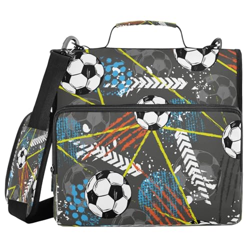 Kcldeci Fußballstiefel, Skateboard, 3-Ringbuch mit Reißverschluss, 500 Blatt, Trapperhalter, Organizer, 3,8 cm, Bindertasche mit Schultergurt, Dokumentenaufbewahrung für Schule und Büro von Kcldeci