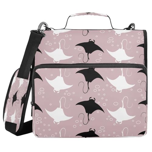 Kcldeci Geometrischer Manta Stingray 3-Ringbuch mit Reißverschluss, 500 Blatt, Trapperhalter, Organizer, 3,8 cm, Bindertasche mit Schultergurt, Dokumentenaufbewahrung für Schule und Büro von Kcldeci