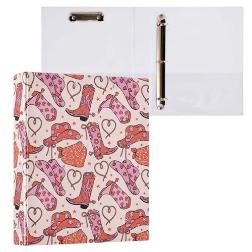 Kcldeci Girly Cowboyhut und Stiefel mit 3 Ringen, 1 Stück, 3,8 cm runder Ring für Papier in Briefgröße, Hardcover-Ordner für Schule, Büro und Zuhause von Kcldeci