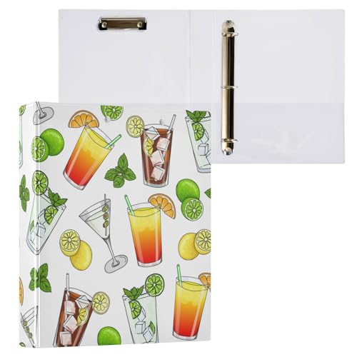 Kcldeci Glass of Mojito Cocktail-Ordner mit 3 Ringen, Klemmbretter, 3,8 cm, runder Ring für Papier, Hardcover für Schule, Büro und Zuhause von Kcldeci