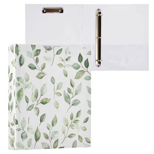 Kcldeci Hardcover 3-Ringbuch, Aquarell-grüne Blätter, 3,8 cm, runde Ringordner, Organizer, 200 Blatt für Büro, Zuhause, Schulanfang, 1 Stück von Kcldeci