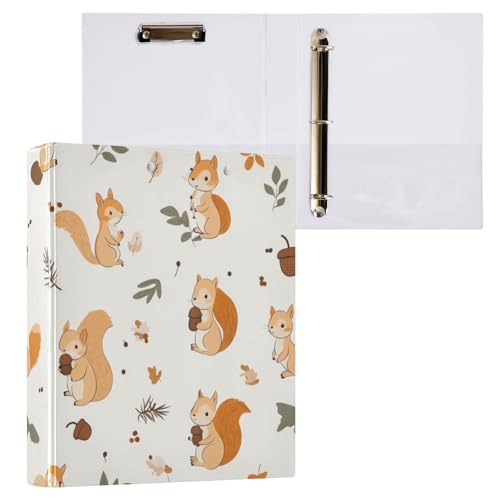 Kcldeci Hardcover 3-Ringbuch, Cartoon-Eichhörnchen, 3,8 cm, runde Ringe, Ordner, Organizer, 200 Blatt für Büro/Zuhause/Schulanfang, 1 Stück von Kcldeci