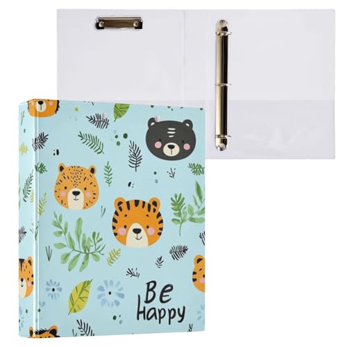 Kcldeci Hardcover 3-Ringbuch, Happy Animal Faces, 3,8 cm, runder Ringordner, Organizer, 200 Blatt für Büro, Zuhause, Schulanfang, 1 Stück von Kcldeci