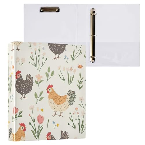 Kcldeci Hardcover 3-Ringbuch, Hühner, Blumen, 3,8 cm, runde Ringordner, Organizer, 200 Blatt für Büro/Zuhause/Schulanfang, 2 Stück Kcldeci Hardcover 3-Ringbuch, Hühner, Blumen, 3,8 cm, runde Ringordner, Organizer, 200 Blatt für Büro/Zuhause/Schulanfang, 2 Stück von Kcldeci