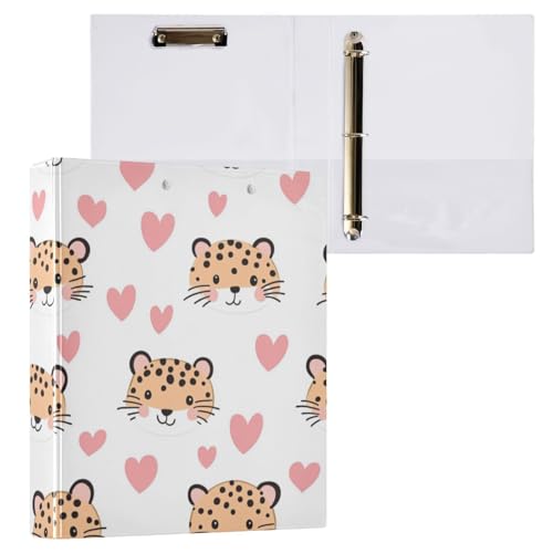 Kcldeci Hardcover 3-Ringbuch, Leopardengesichter, Herzen, 3,8 cm, runde Ringordner, Organizer, 200 Blatt für Büro, Zuhause, Schulanfang, 2 Stück Kcldeci Hardcover 3-Ringbuch, Leopardengesichter, Herzen, 3,8 cm, runde Ringordner, Organizer, 200 Blatt für Büro, Zuhause, Schulanfang, 2 Stück von Kcldeci