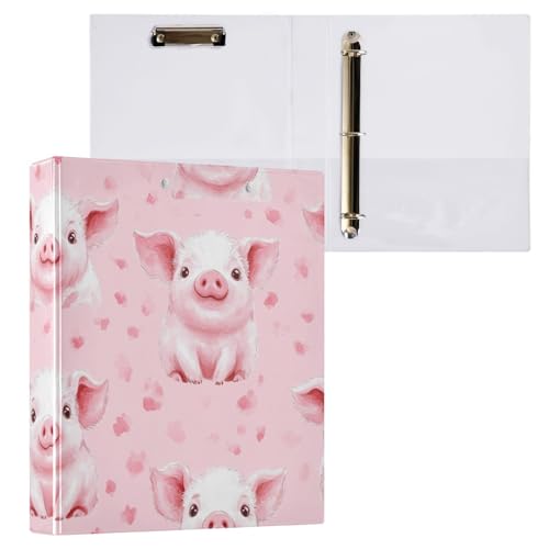 Kcldeci Hardcover 3-Ringbuch, Schweinemuster, Rosa, 3,8 cm, runder Ringordner, Organizer, 200 Blatt für Büro, Zuhause, Schulanfang, 1 Stück von Kcldeci