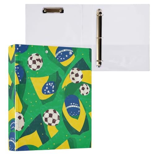 Kcldeci Hardcover 3-Ringbuch, brasilianische Flaggen, Fußballbälle, Grün, 3,8 cm, runde Ringordner, Organizer, 200 Blatt für Büro/Zuhause/Schulanfang, 2 Stück Kcldeci Hardcover 3-Ringbuch, brasilianische Flaggen, Fußballbälle, Grün, 3,8 cm, runde Ringordner, Organizer, 200 Blatt für Büro/Zuhause/Schulanfang, 2 Stück von Kcldeci