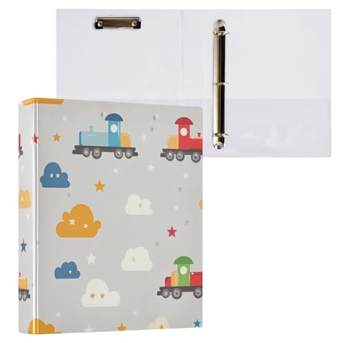 Kcldeci Hardcover 3-Ringbuch, niedlicher Cartoon-Zug, 3,8 cm, runde Ringordner, Organizer, 200 Blatt für Büro/Zuhause/Schulanfang, 1 Stück von Kcldeci