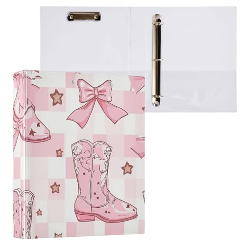 Kcldeci Hardcover 3-Ringbuch, pinke Cowgirl-Stiefel mit Schleifen, 3,8 cm, runde Ringe, Ordner, Organizer, 200 Blatt für Büro/Zuhause/Schulanfang, 1 Stück von Kcldeci