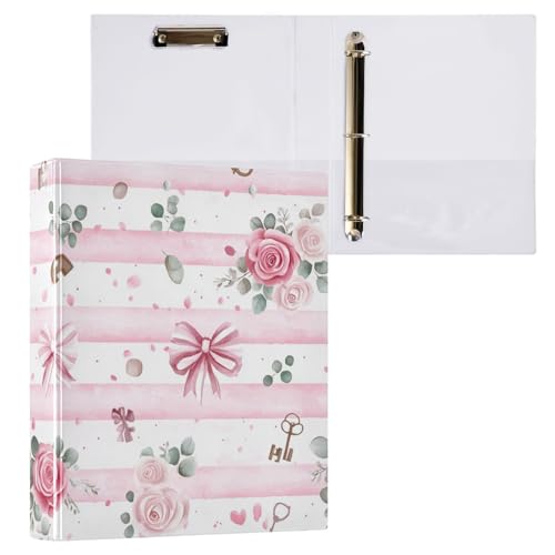 Kcldeci Hardcover 3-Ringbuch, rosa und weiße Streifen mit Rosen, 3,8 cm, runde Ringordner, Organizer, 200 Blatt für Büro/Zuhause/Schulanfang, 1 Stück Kcldeci Hardcover 3-Ringbuch, rosa und weiße Streifen mit Rosen, 3,8 cm, runde Ringordner, Organizer, 200 Blatt für Büro/Zuhause/Schulanfang, 1 Stück von Kcldeci