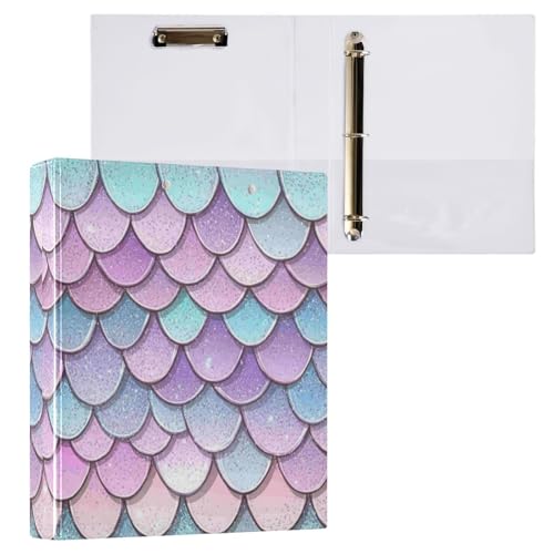 Kcldeci Hardcover 3-Ringbuch für Papier in Briefgröße, lila, blaugrün, glitzernd, Meerjungfrauen-Waage, 3,8 cm, runde Ringe, Ordner-Organizer für Schule/Büro, 1 Stück von Kcldeci