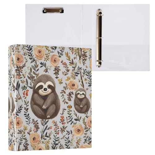 Kcldeci Hardcover 3-Ringbuch für Papier in Briefgröße, niedliches Faultier-Blumenmuster, 3,8 cm runde Ringe, Ordner-Organizer für Schule/Büro, 1 Stück von Kcldeci