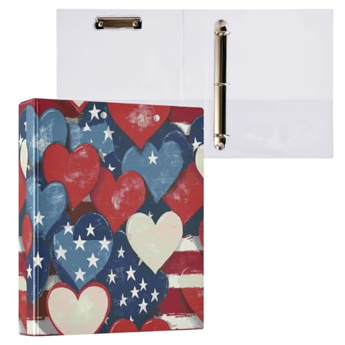 Kcldeci Hardcover 3-Ringbuch für Papier in Briefgröße, rot, weiß, blau, Herzen, amerikanische Flagge, 3,8 cm, runde Ringe, Ordner-Organizer für Schule/Büro, 1 Stück Kcldeci Hardcover 3-Ringbuch für Papier in Briefgröße, rot, weiß, blau, Herzen, amerikanische Flagge, 3,8 cm, runde Ringe, Ordner-Organizer für Schule/Büro, 1 Stück von Kcldeci