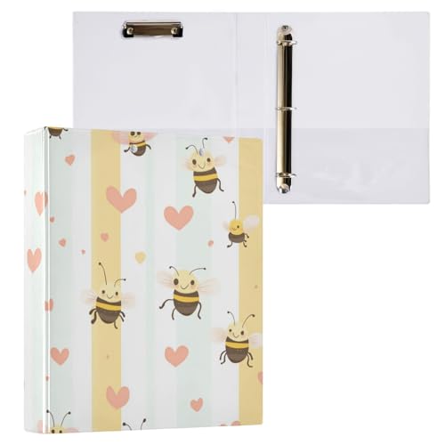 Kcldeci Hardcover Ringbuch mit 3 Ringen, Bienen und Herzen, 3,8 cm, runde Ringordner, Organizer, 200 Blatt für Büro/Zuhause/Schulanfang, 1 Stück Kcldeci Hardcover Ringbuch mit 3 Ringen, Bienen und Herzen, 3,8 cm, runde Ringordner, Organizer, 200 Blatt für Büro/Zuhause/Schulanfang, 1 Stück von Kcldeci