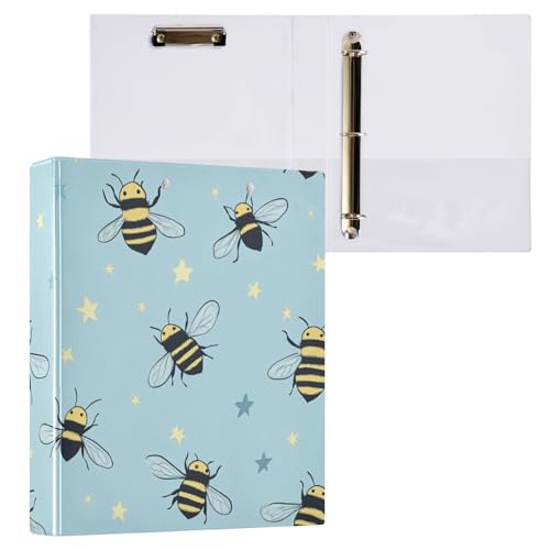Kcldeci Hardcover Ringbuch mit 3 Ringen, Bienensterne, 3,8 cm, runde Ringordner, Organizer, 200 Blatt für Büro/Zuhause/Schulanfang, 1 Stück von Kcldeci