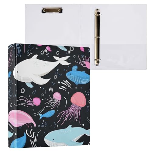 Kcldeci Hardcover Ringbuch mit 3 Ringen, weiße Wale, Quallen, 3,8 cm, runde Ringordner, Organizer, 200 Blatt für Büro, Zuhause, Schulanfang, 2 Stück Kcldeci Hardcover Ringbuch mit 3 Ringen, weiße Wale, Quallen, 3,8 cm, runde Ringordner, Organizer, 200 Blatt für Büro, Zuhause, Schulanfang, 2 Stück von Kcldeci
