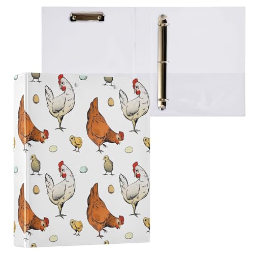 Kcldeci Hens Chickens and Eggs 3-Ringbuch mit 3 Ringen, 3,8 cm, runder Ring für Papier in Briefgröße, Hardcover-Ordner für Schule, Büro und Zuhause von Kcldeci