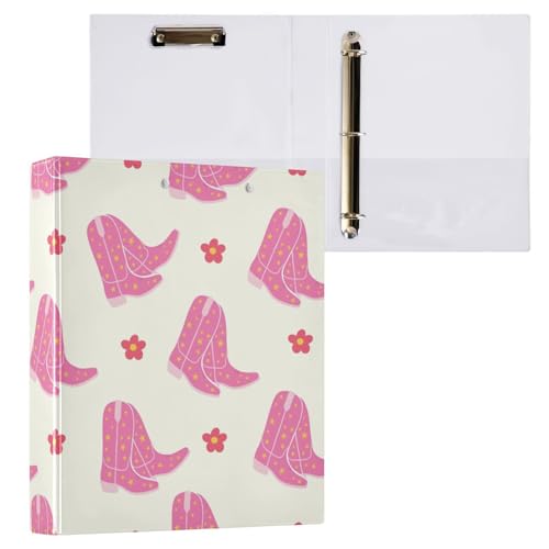 Kcldeci Howdy Cowboystiefel und Blumen, 3 Ringordner, 1 Packung, 3,8 cm, runder Ring für Papier, Hardcover für Schule, Büro und Zuhause von Kcldeci