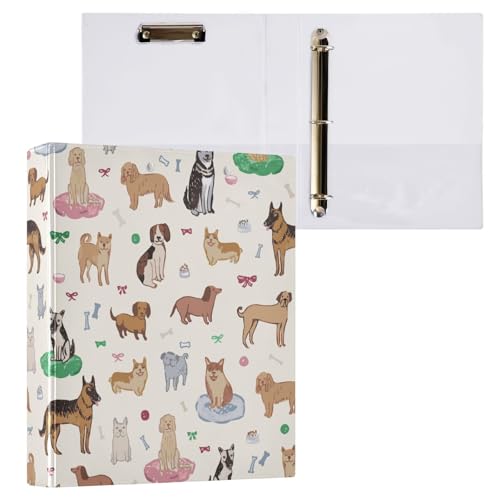 Kcldeci Hundeknochen und Schleifen, goldener 3-Ringbuch, 1 Packung, 3,8 cm, runder Ring für Papier in Briefgröße, Hardcover-Ordner für Schule, Büro und Zuhause von Kcldeci