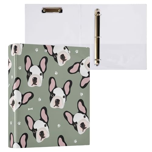 Kcldeci Hundewelpen Französische Bulldogge 3-Ringbuch 2 Stück, 3,8 cm runder Ring für Papier in Briefgröße, Hardcover-Ordner für Schule, Büro und Zuhause von Kcldeci