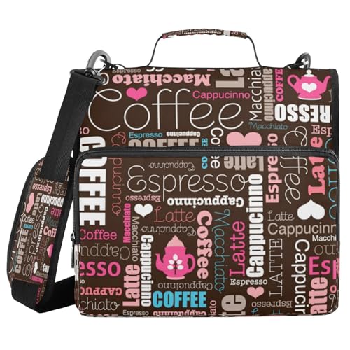 Kcldeci I Love All Sorts of Coffee Reißverschluss-Ordner, Trapperhalter, Organizer, 3,8 cm, 3-Ringbuch, Fächermappe für Schule und Büro von Kcldeci