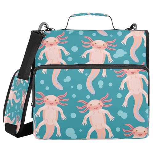 Kcldeci Joy Axolotl Aktenordner mit 3 Ringen, 3,8 cm, Reißverschluss, 500 Blatt, Organizer mit Schultergurt, Fächermappe für Schule und Büro, Grün von Kcldeci