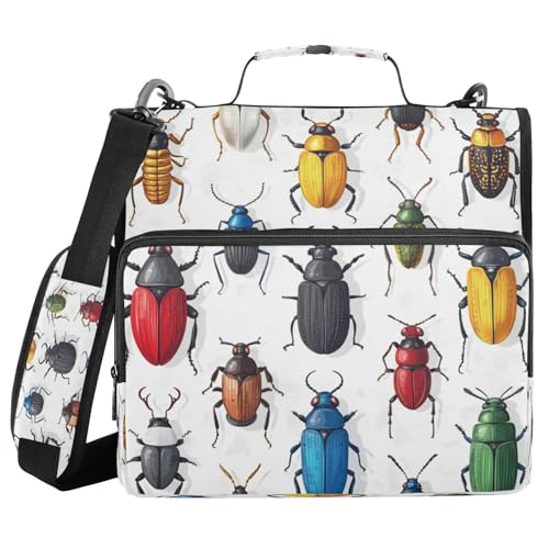 Kcldeci Käfer rot gelb 3 Ringe 3,8 cm Reißverschluss Ordner 500 Blatt Trapper Halter Organizer Ordner Tasche mit Schultergurt Fächermappe für Schule und Büro von Kcldeci