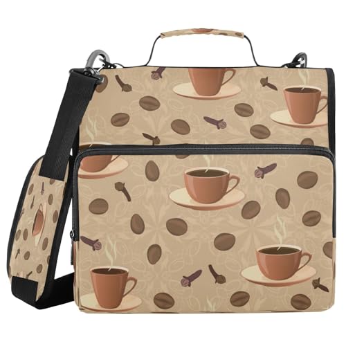 Kcldeci Kaffeebohnen, Tassen, Reißverschluss, 3,8 cm, 3-Ringbuch, Fächermappe für Schule und Büro Kcldeci Kaffeebohnen, Tassen, Reißverschluss, 3,8 cm, 3-Ringbuch, Fächermappe für Schule und Büro von Kcldeci