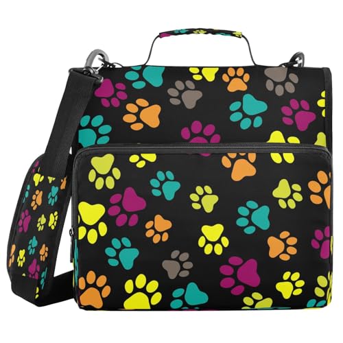 Kcldeci Katzenfüße, Hunde-Fußabdruck, 3 Ringe, 3,8 cm Reißverschluss, 500 Blatt, Trapperhalter, Organizer, Tasche mit Schultergurt, Fächermappen für Schule und Büro von Kcldeci