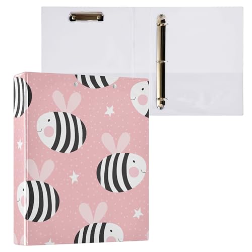Kcldeci Klemmbrett-Ordner mit 3,8 cm rundem Ring für Briefpapier, Hardcover für Schule, Büro und Zuhause mit Bienenmuster, Rosa, 1 Packung von Kcldeci