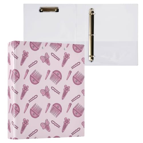 Kcldeci Klemmbrett-Ordner mit Kamm und Haarspange, 3 Ringordner, 3,8 cm, runder Ring für Briefpapier, Hardcover-Ordner, Organizer für Schule, Büro und Zuhause, Rosa, 2 Stück von Kcldeci