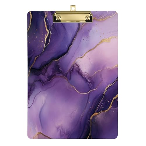Kcldeci Klemmbrett aus Acryl, A4-Größe, für Klassenzimmer, Krankenpflege, Hartfaserplatte für Bürobedarf, Schulgold, 30,5 x 22,9 cm, Violett / Gold von Kcldeci