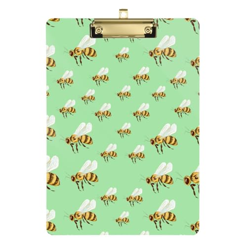 Kcldeci Klemmbretter aus Acryl, Bienen auf hellgrünem Acryl, Standard-Buchstabe, A4, Klemmbretter für Klassenzimmer, Lehrer, Frauen, Klemmbrett, Büro, Schulbedarf, Silber, 30,5 x 22,9 cm von Kcldeci
